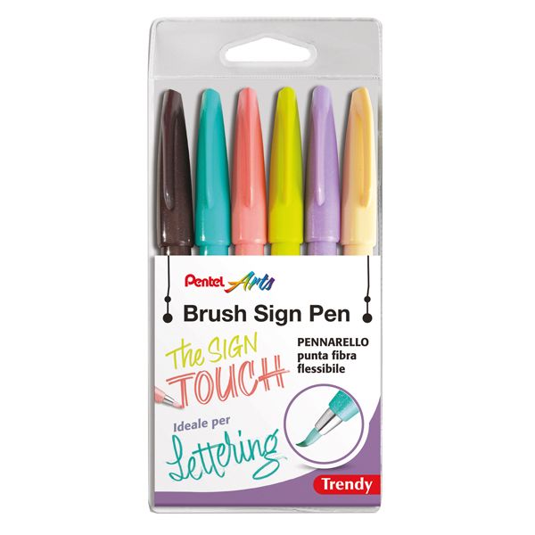 Pennarello Brush Trendy Sign Pen - colori assortiti - Pentel - conf. 6 pezzi