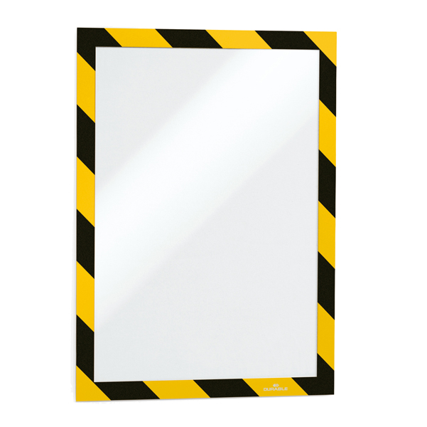 Cornice adesiva Duraframe  Security A4 - pannello magnetico - 21 x 29,7 cm - giallo/nero - Durable