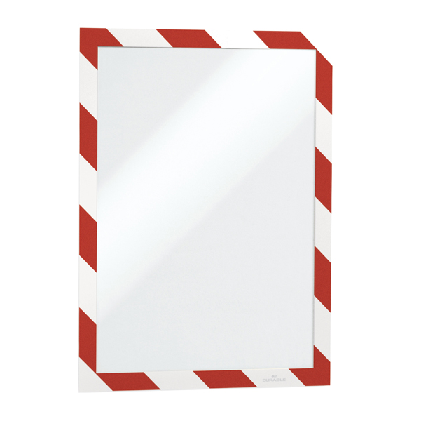 Cornice adesiva Duraframe  Security A4 - pannello magnetico - 21 x 29.7 cm - rosso/bianco - Durable