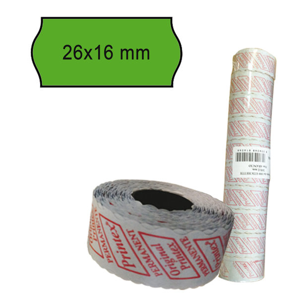 Rotolo da 1000 etichette a onda per Printex Smart 16/2616 e Z Maxi 6/2616 - 26x16 mm - adesivo permanente - verde - Pritnex - pack 10 rotoli