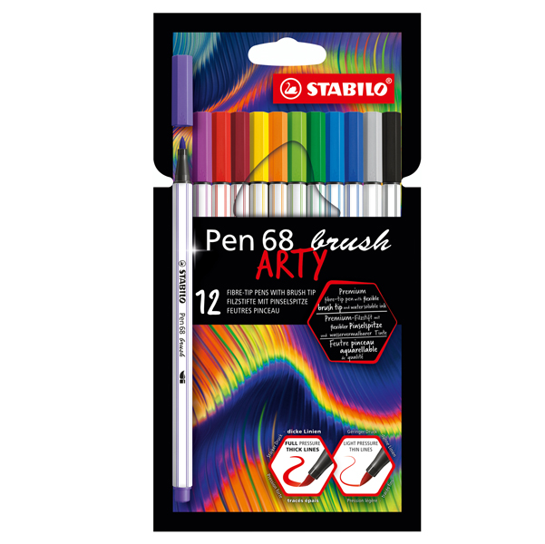 Pennarelli Pen 68 Brush Arty Line 568/12 - colori assortiti - Stabilo - astuccio 12 pezzi