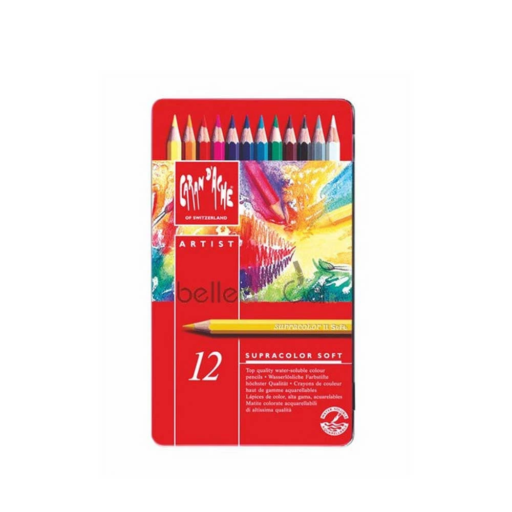 12 Matite Colorate Caran D'Ache Supracolor Soft Scatola Latta