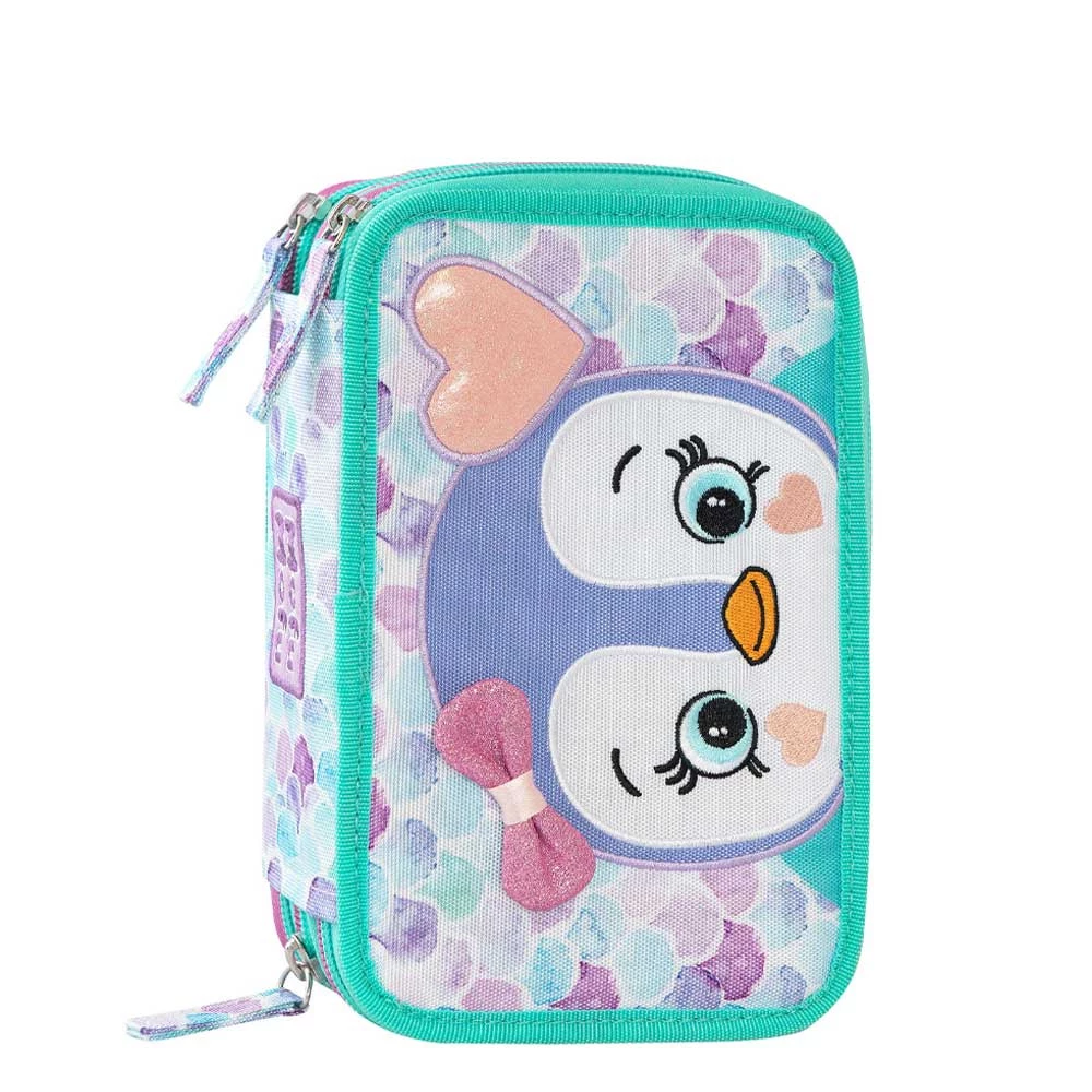Astuccio 3 Zip Mofu Mofu Pinguino Scuola Elementare Bambina