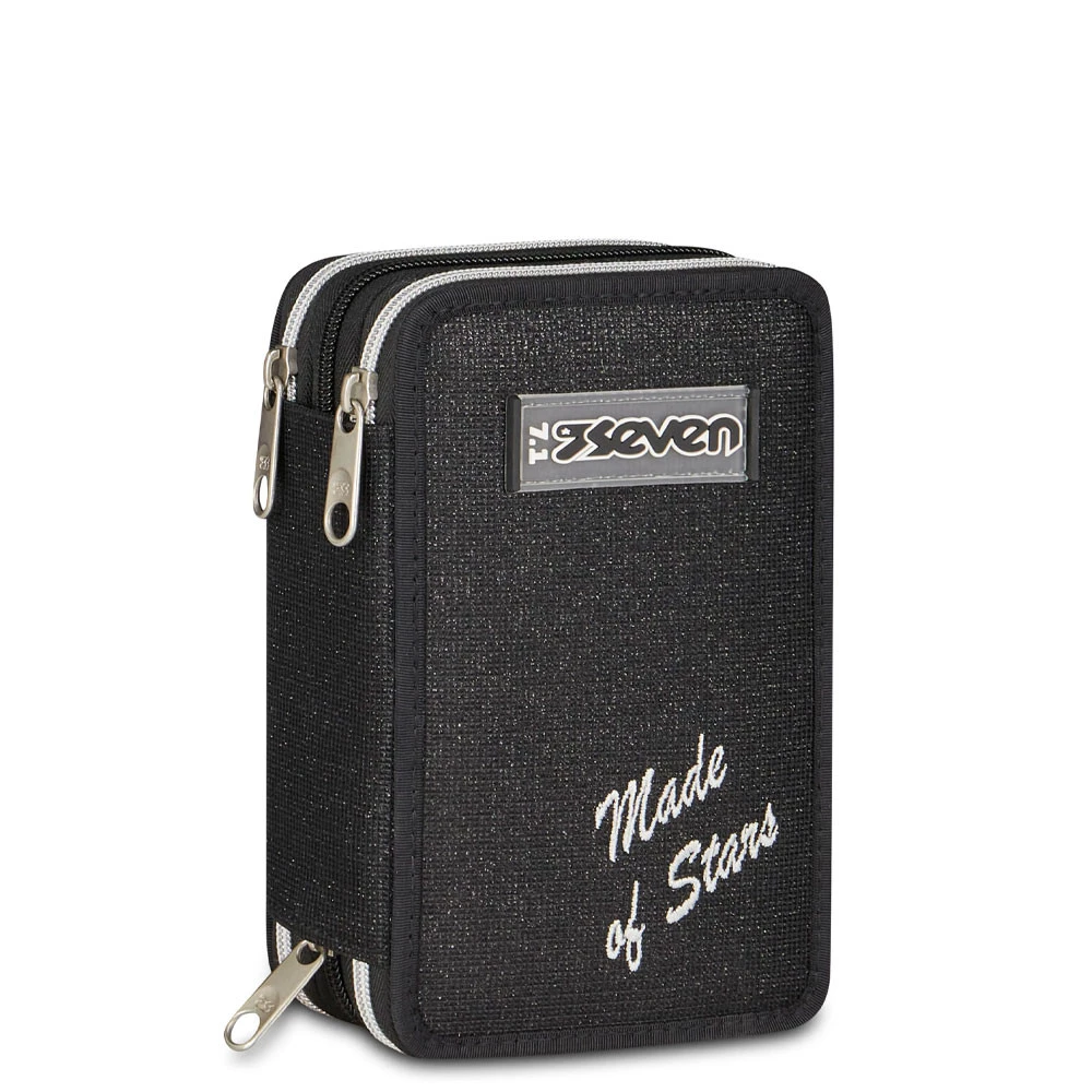 Astuccio 3 Zip Seven Made of Stars Nero con Glitter Elementare Bambina