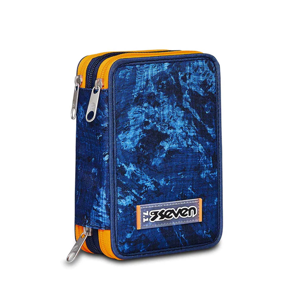 Astuccio 3 Zip Seven Deeply Indigo con Colori Scuola Elementare