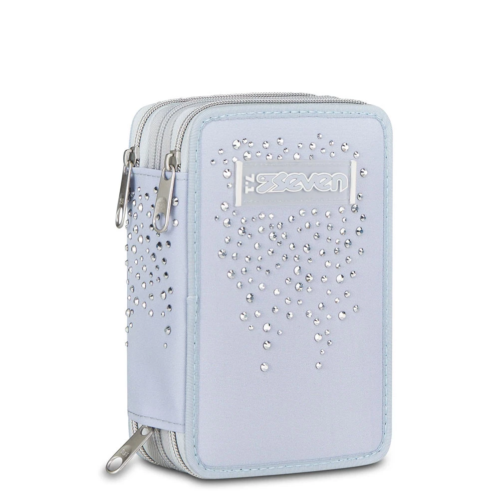 Astuccio 3 Zip Seven Glitzycute Celeste Scuola Elementare Bambina