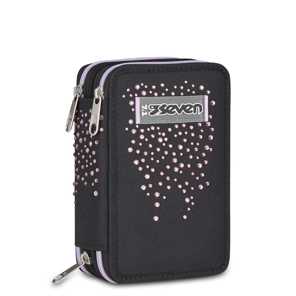 Astuccio 3 Zip Seven Glitzycute Nero Scuola Elementare Bambina