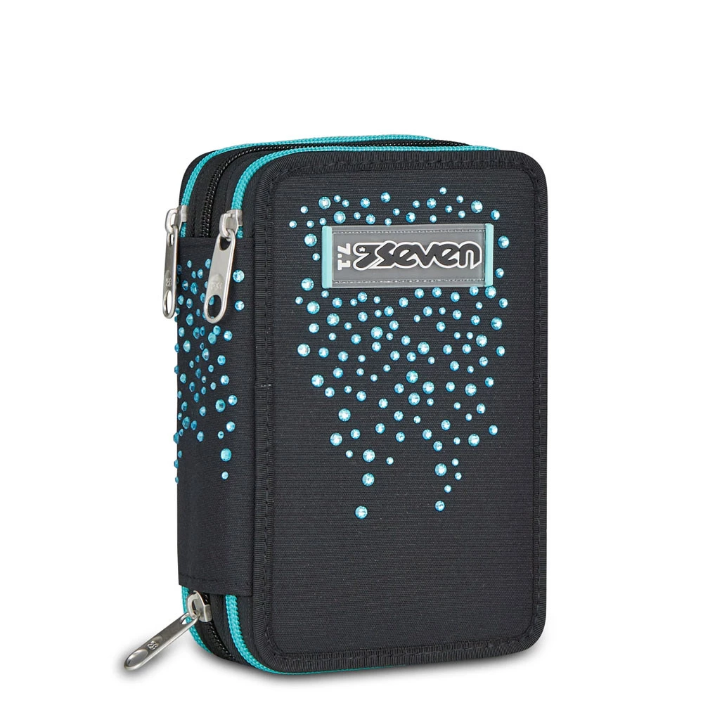 Astuccio 3 Zip Seven Glitzycute Nero/Tiffany Scuola Elementare Bambina