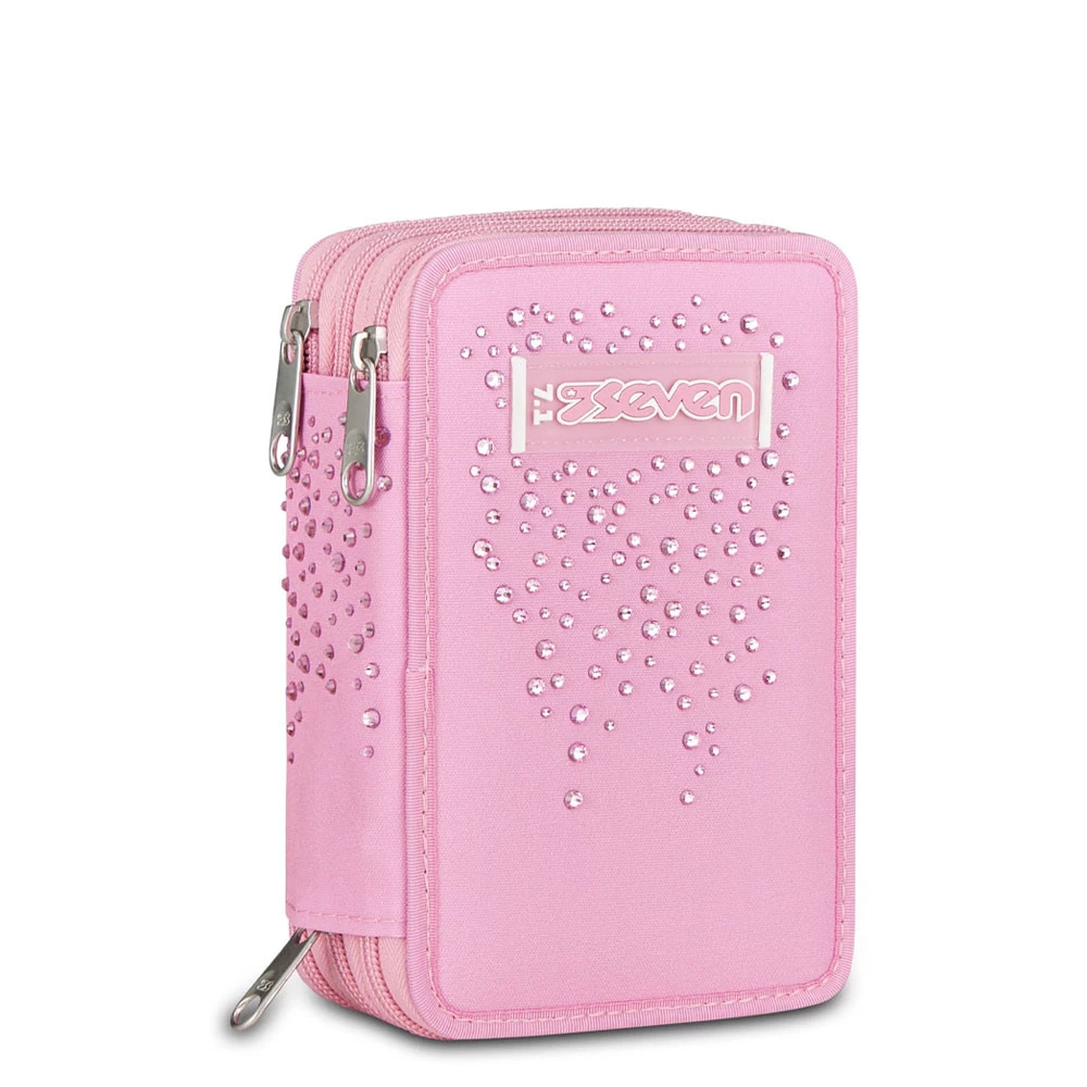 Astuccio 3 Zip Seven Glitzycute Rosa Scuola Elementare Bambina