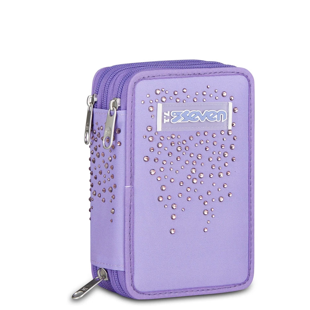 Astuccio 3 Zip Seven Glitzycute Viola Scuola Elementare Bambina