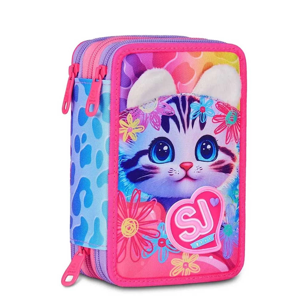 Astuccio Seven Sj Gang 3 Zip Cat&air Bambina Elementari 3 Cerniere