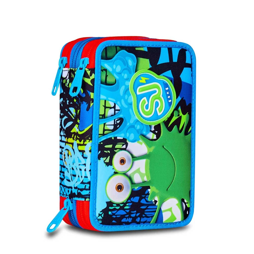 Astuccio Seven Sj Gang 3 Zip Fantasys Boy Bambino Elementari 3 Cerniere