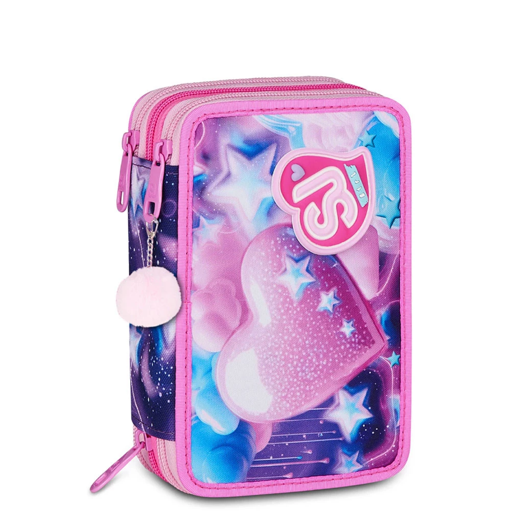 Astuccio 3 Zip Seven Sj Gang Fluffy Pink Scuola Elementare Bambina