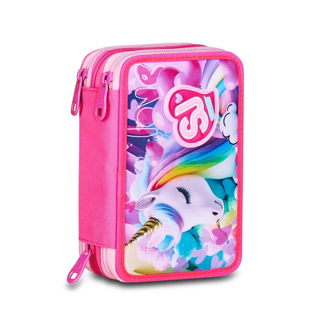 Astuccio Seven Sj Gang 3 Zip Flyunicorn Girl Bambina Elementari 3 Cerniere