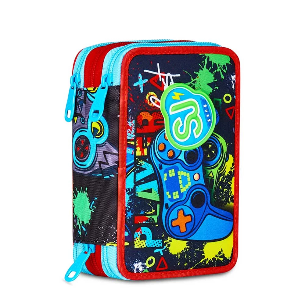 Astuccio Seven Sj Gang 3 Zip Game Led Boy Elementari Bambino 3 Cerniere