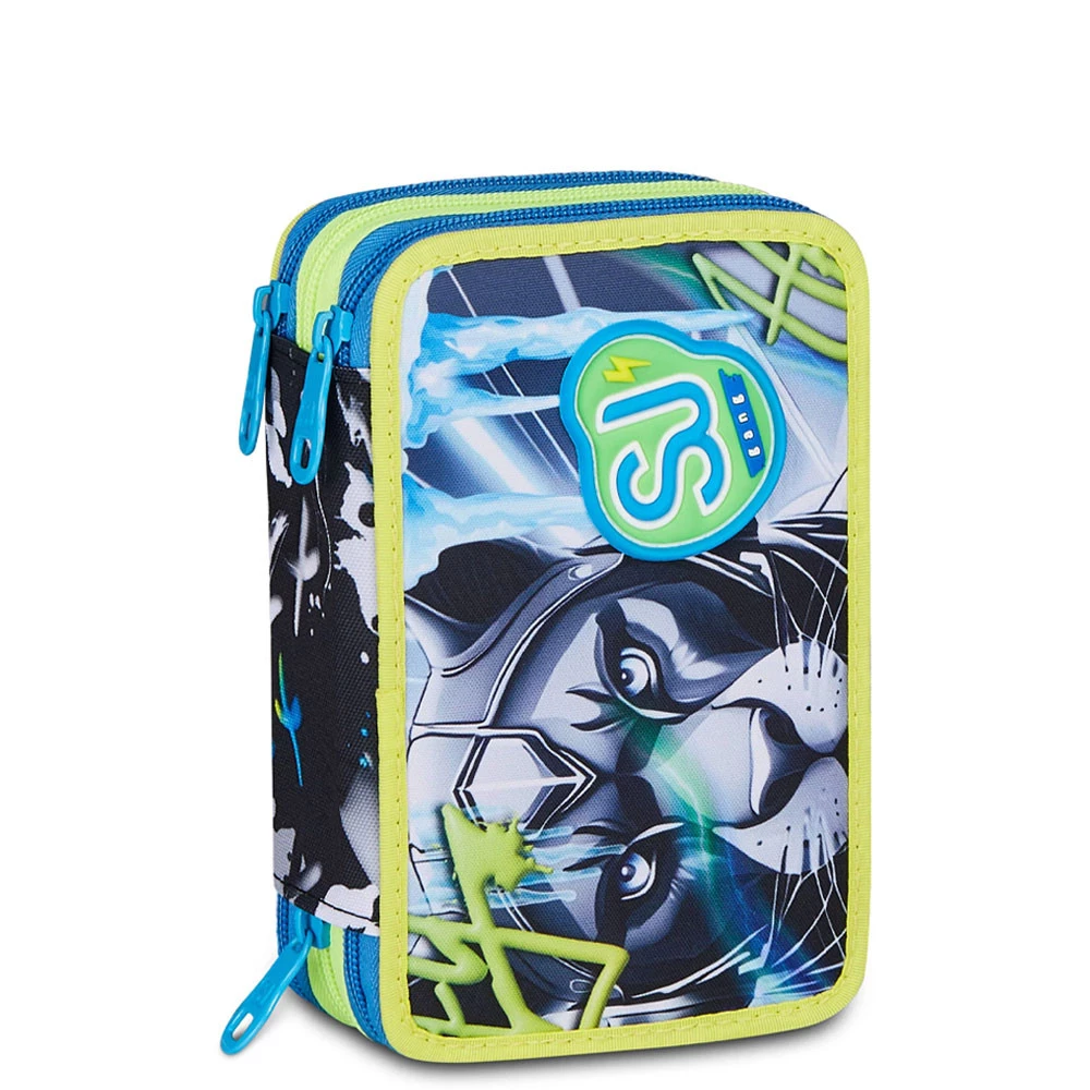 Astuccio 3 Zip Seven Sj Gang Glace Panther Scuola Elementare Bambino