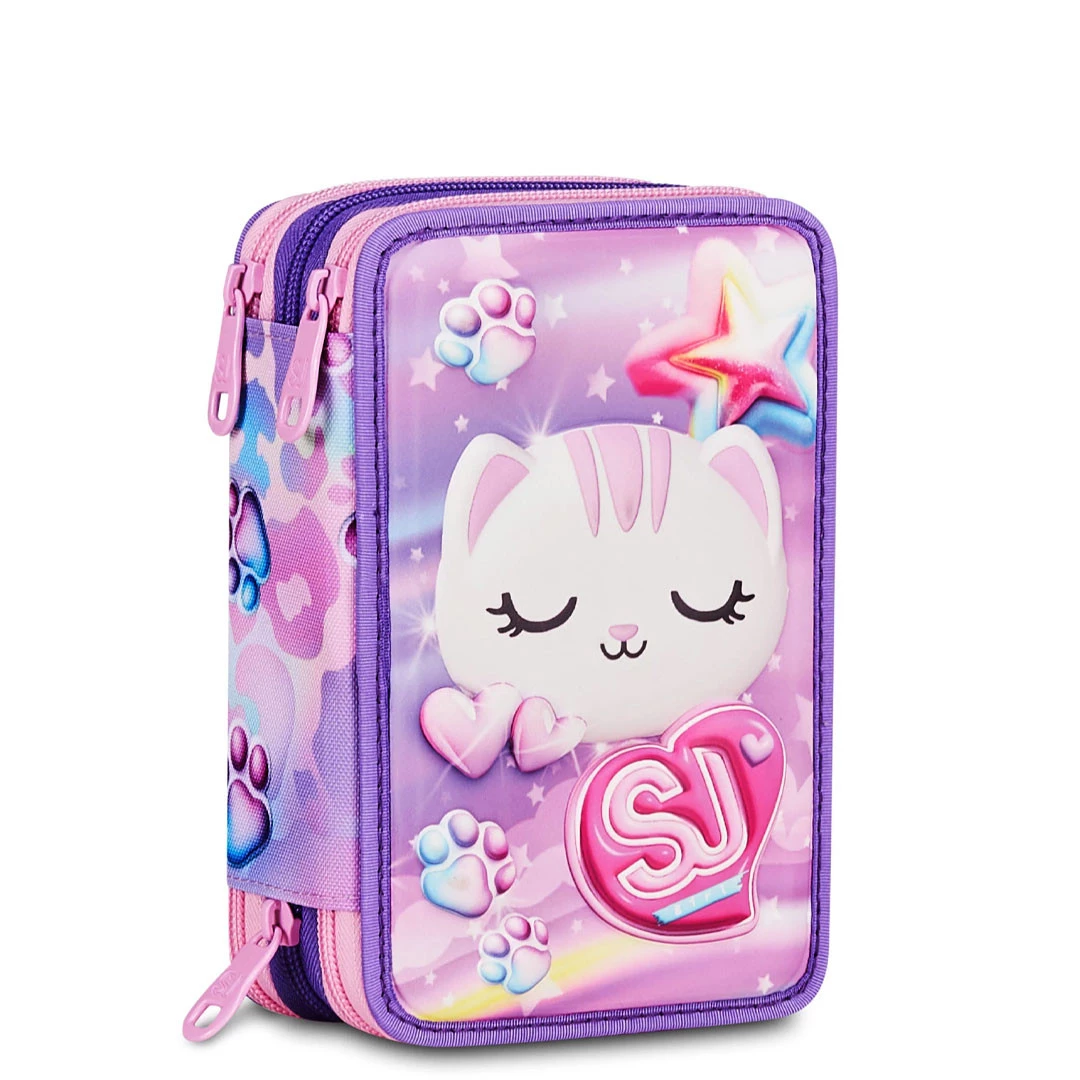 Astuccio 3 Zip Seven Sj Gang Glowcat Scuola Elementare Bambina