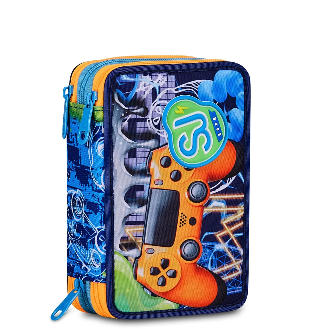 Astuccio 3 Zip Seven Sj Gang Joyful Pins Boy Scuola Elementare Bambino