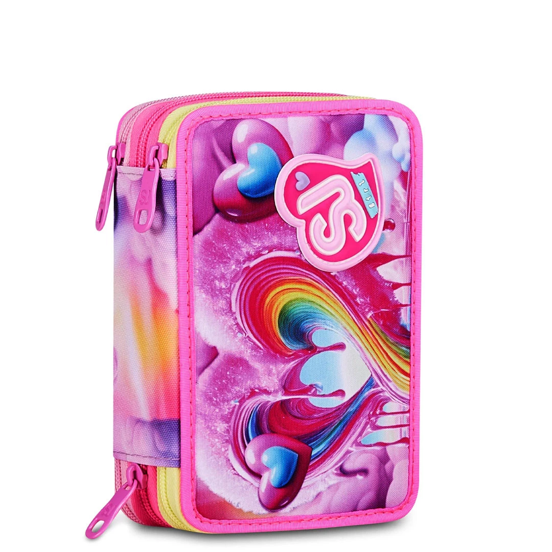Astuccio 3 Zip Seven Sj Gang Joyful Pins Girl Scuola Elementare Bambina