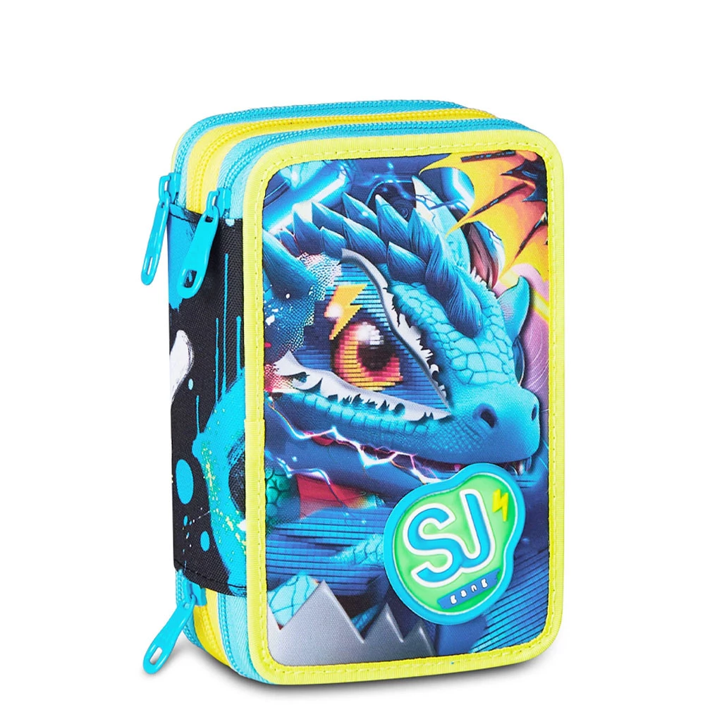 Astuccio 3 Zip Seven Sj Gang Metal Dragon Scuola Elementare Bambino