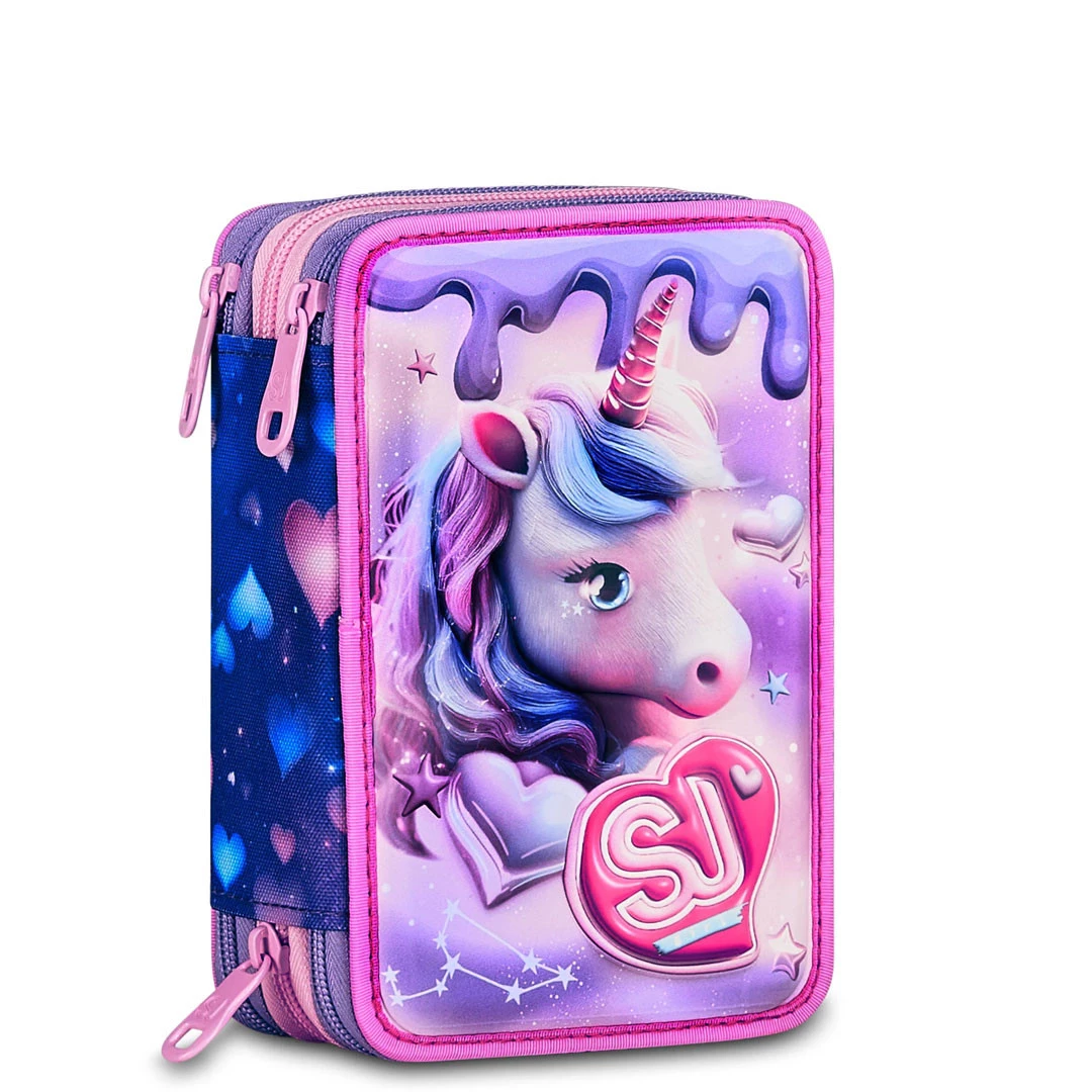 Astuccio 3 Zip Seven Sj Gang Pixie Unicorn Scuola Elementare Bambina