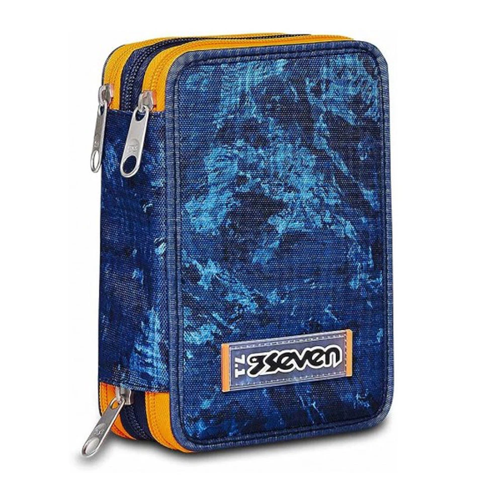 Astuccio 3 Zip Seven Deeply Indigo Scuola Elementare