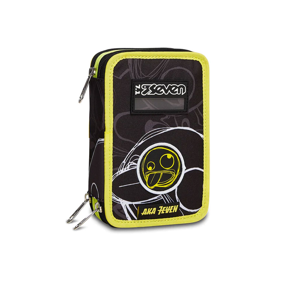 Astuccio Scuola Seven 3 Zip Aka 7even Nero con Penne e Colori