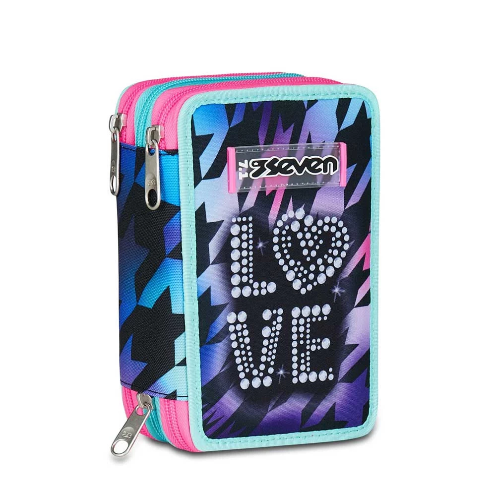 Astuccio Seven 3 Zip Glow Love Elementari Bambina 3 Cerniere