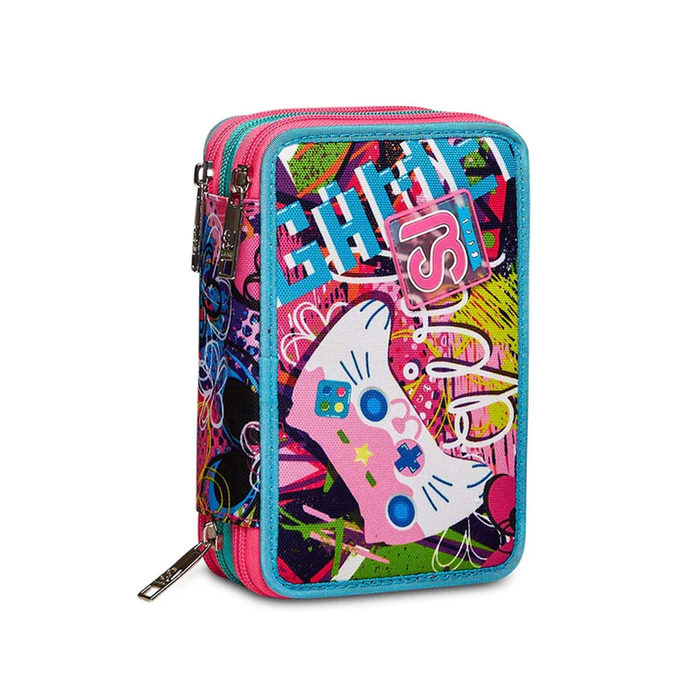 Astuccio 3 Zip Seven Gleamled Girl con Colori per Scuola Elementare