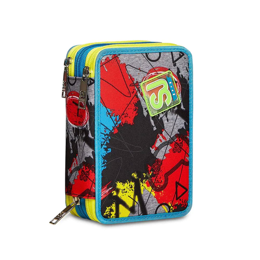 Astuccio 3 Zip Seven Glitzled Boy con Colori per Scuola