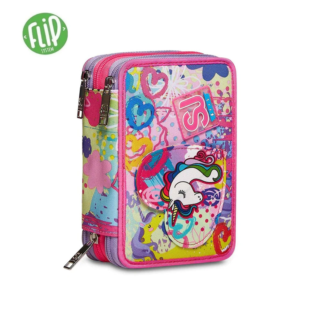 Astuccio 3 Zip Seven Magicflip Girl con Colori per Scuola Elementare