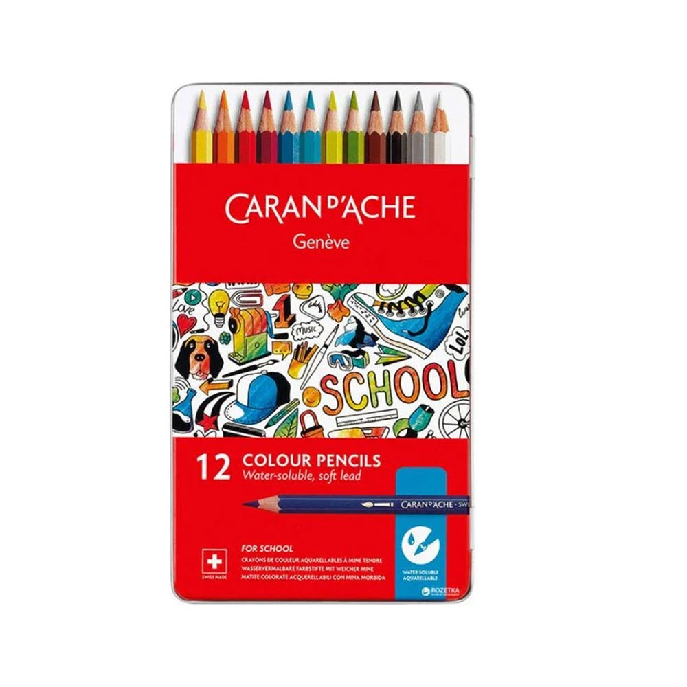 Scatola di Latta 12 Pastelli Caran d'Ache School