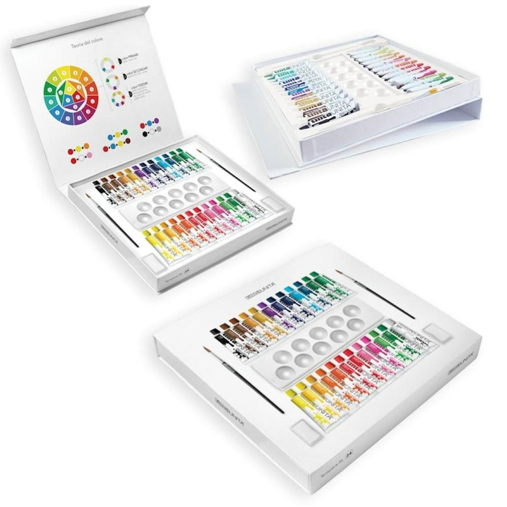 Tinta Unita Tempere 24 Colori 16ml Tavolozza Pennello | Lema Arte Disegno