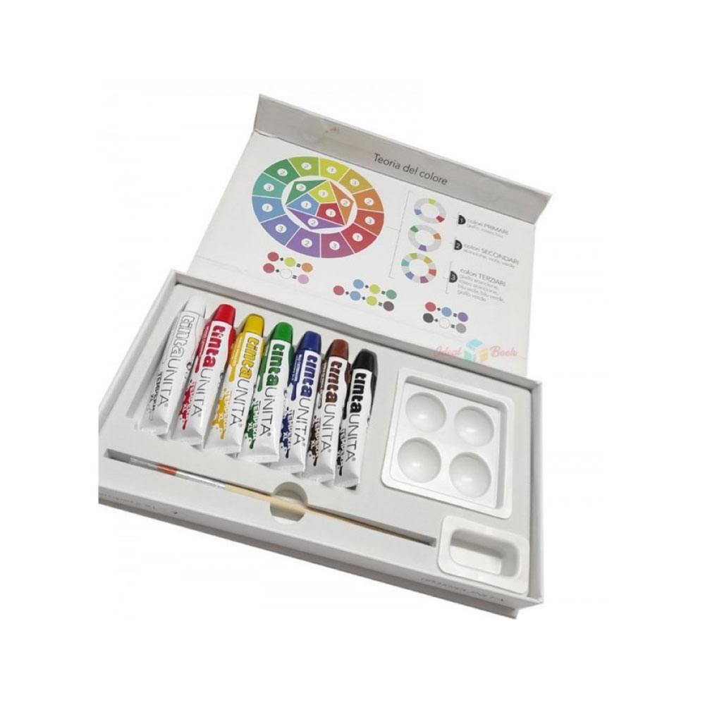 Tinta Unita Tempere 7 Colori 16ml Tavolozza Pennello | Lema Arte Disegno