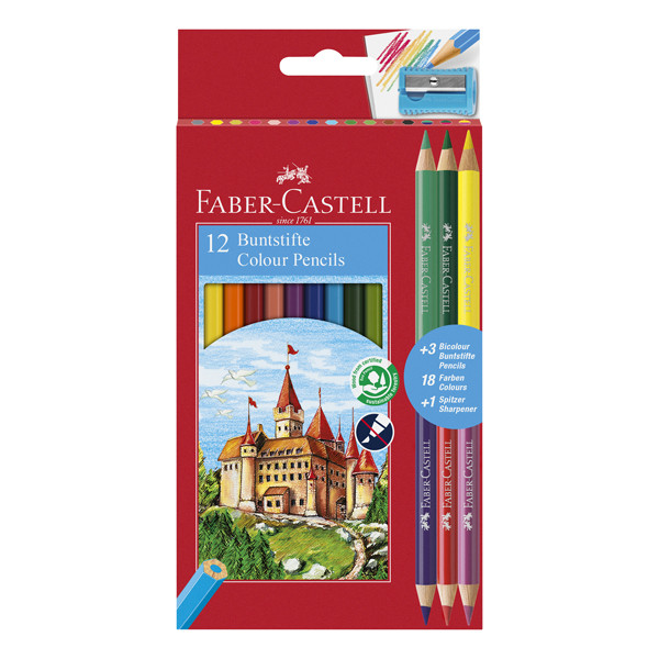 Matita colorata eco Il Castello+3 bicolor - diametro mina 3,00 mm - colori assortiti - Faber-Castell - astuccio 12 pezzi