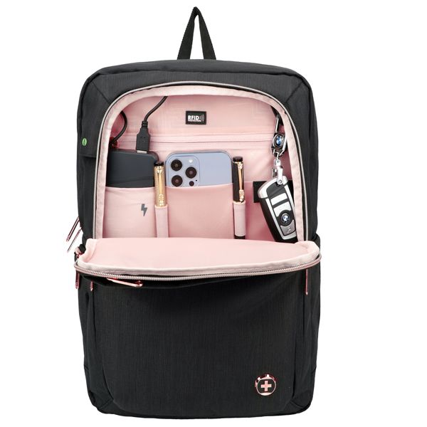 Zaino porta notebook 15,6'' Katy Rose nero c/zip rose gold Swiss