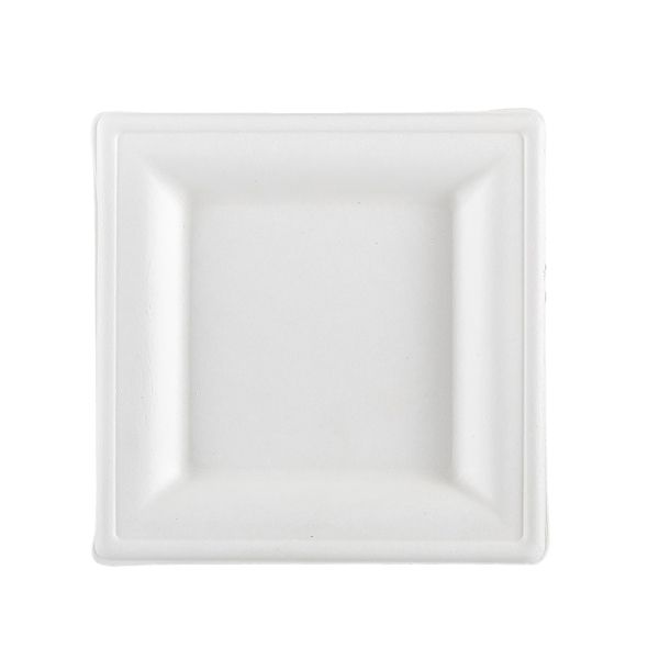 Piatto quadrato monouso - 16 x 16 cm - canna da zucchero - bianco - Signor Bio - conf. 50 pezzi