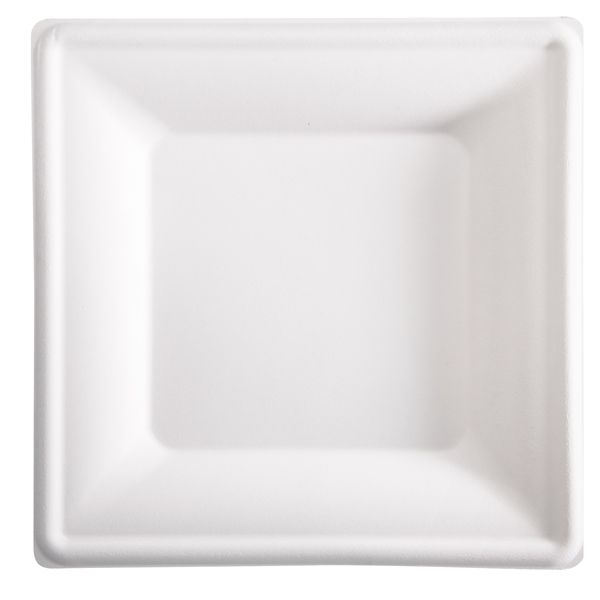 Piatto quadrato monouso - 26 x 26 cm - canna da zucchero - bianco - Signor Bio - conf. 50 pezzi