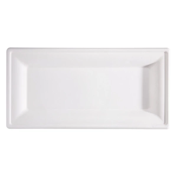 Piatto piano monouso - rettangolare - 26 x 13 cm - canna da zucchero - bianco - Signor Bio - conf. 50 pezzi
