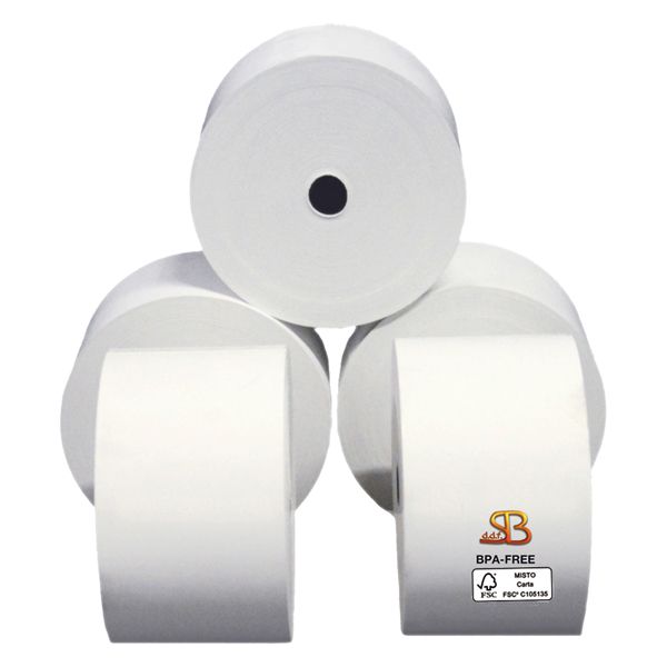 Rotolo per distributori self service - 57 mm x 85 m - diametro esterno 87 mm - anima 12 mm - 70 gr - carta termica BPA free - Sabacart
