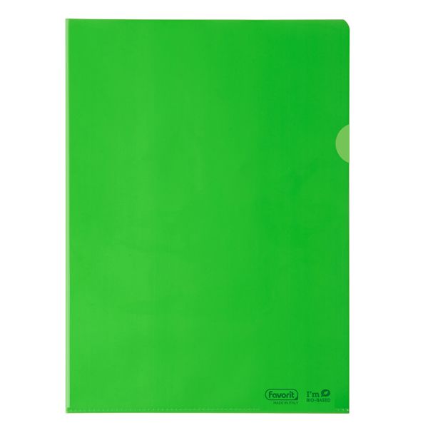 Cartelline a L - 22 x 30 cm - PE Bio-Based - liscio superior - verde - Favorit - conf. 25 pezzi