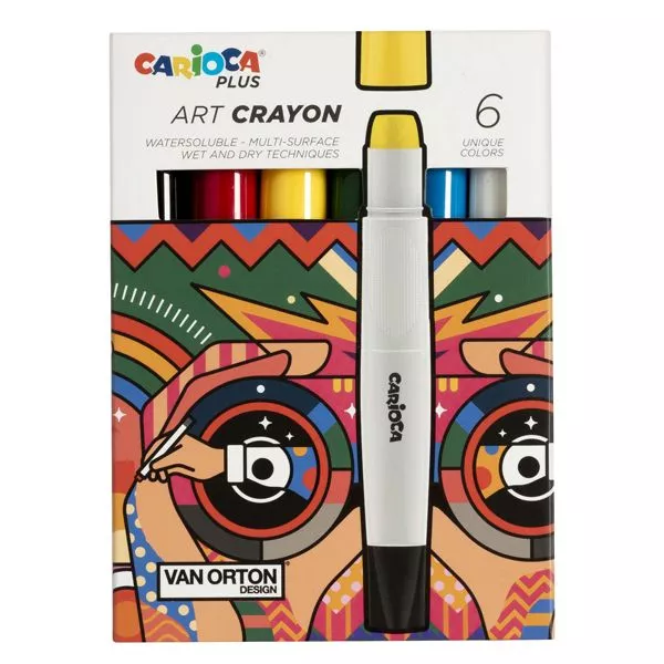 Pastello a cera Art Crayon - D 10 mm x 138 mm - colori assortiti - Carioca Plus - conf. 6 pezzi