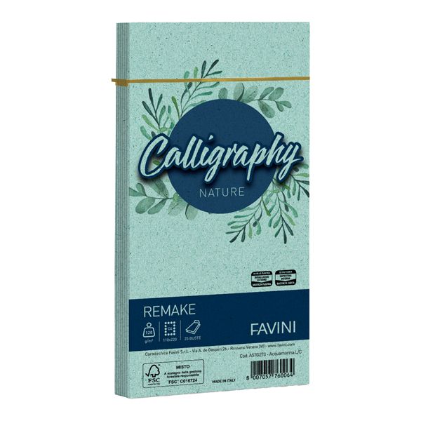 Busta Calligraphy Remake - 110 x 220 mm - 120 gr - aquamarina - Favini - conf. 25 pezzi