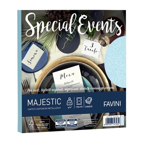 Busta Special Events - 170 x 170 mm - 120 gr - azzurro - Favini - conf. 10 buste