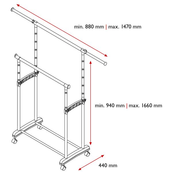 Appendiabiti su ruote Gastone - 2 barre - Perfetto