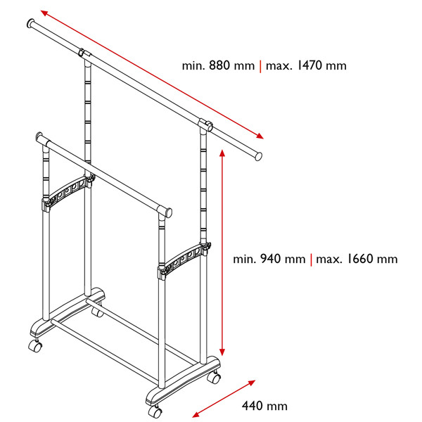 Appendiabiti su ruote Gastone - 2 barre - Perfetto