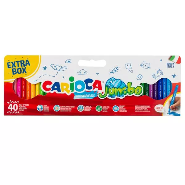 Pennarelli Jumbo - punta 6,0mm - colori assortiti - lavabili - Carioca - valigetta 40 pezzi