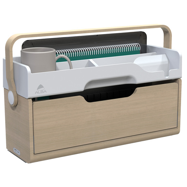 Organizer portatile da scrivania Ergobox S - 42,5 x 23 x 15 cm - legno/PET/ABS - legno/bianco/grigio - Alba
