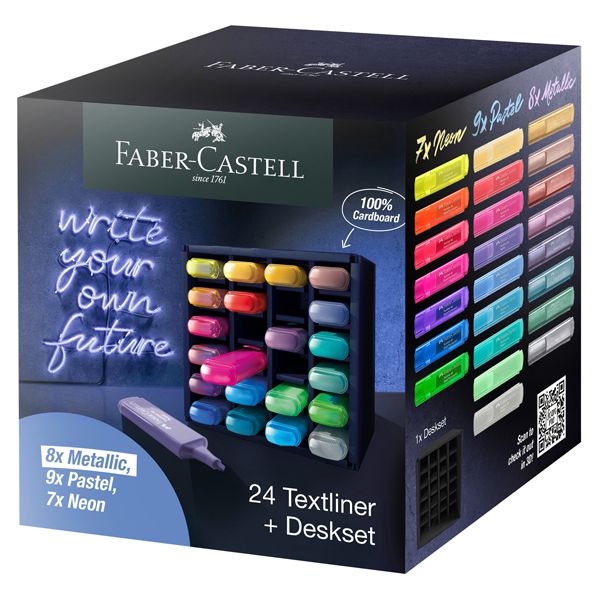 Evidenziatore Textliner 46 - punta a scalpello - tratto 1,0-3,0-5,0 mm - colori assortiti - Faber Castell - deskset 24 pezzi