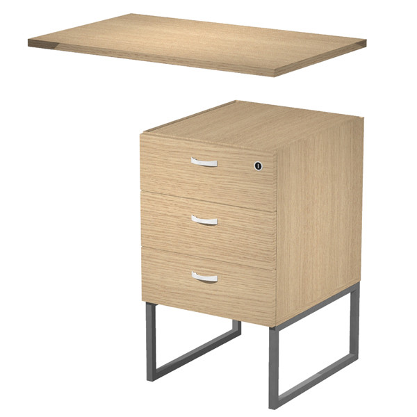 Cassettiera Essence - 3 cassetti - con supporto metal e top - 41,5 x 49,5 x 57,6 cm - Rovere/Antracite